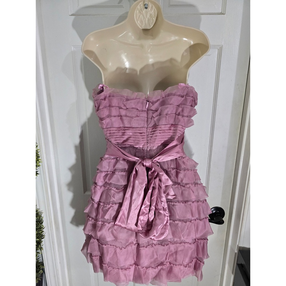 BCBGMAXAZRIA Light Plum Silk Ruffle Strapless Mini Dress SAN6L864 Size 8 - Picture 8 of 13